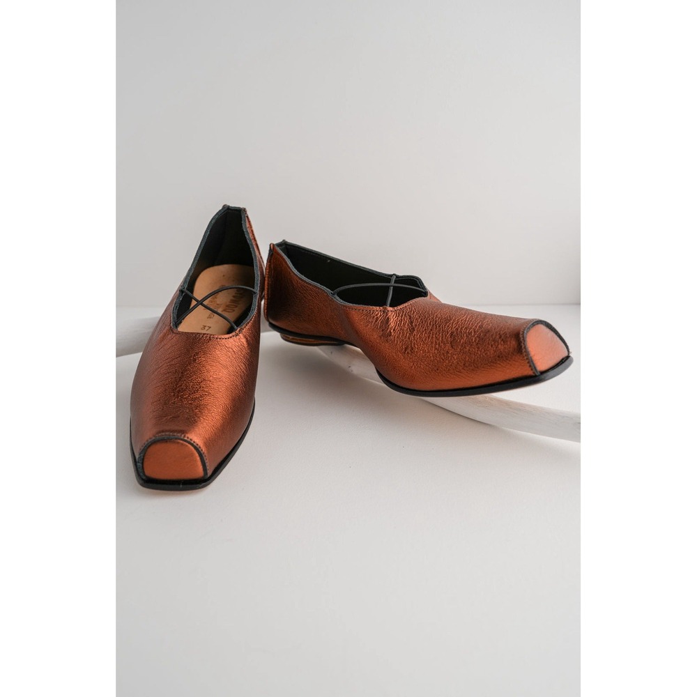 CYDWOQ Stage Flat Leather Mary Janes 36 Copper Art to Wear Shoes Handmade In USA